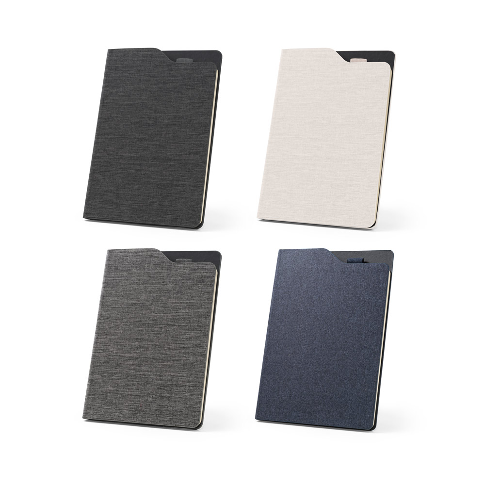 LOBATO. Caderno A5 de capa dura em tecido PET 100% reciclado com 160 páginas pautadas recicladas