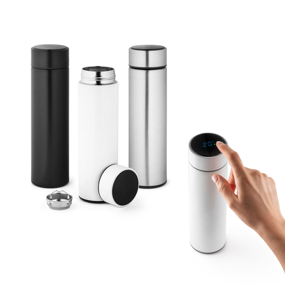 ROSSI. Garrafa em aço inox de parede dupla térmica, isolada a vácuo 450 mL