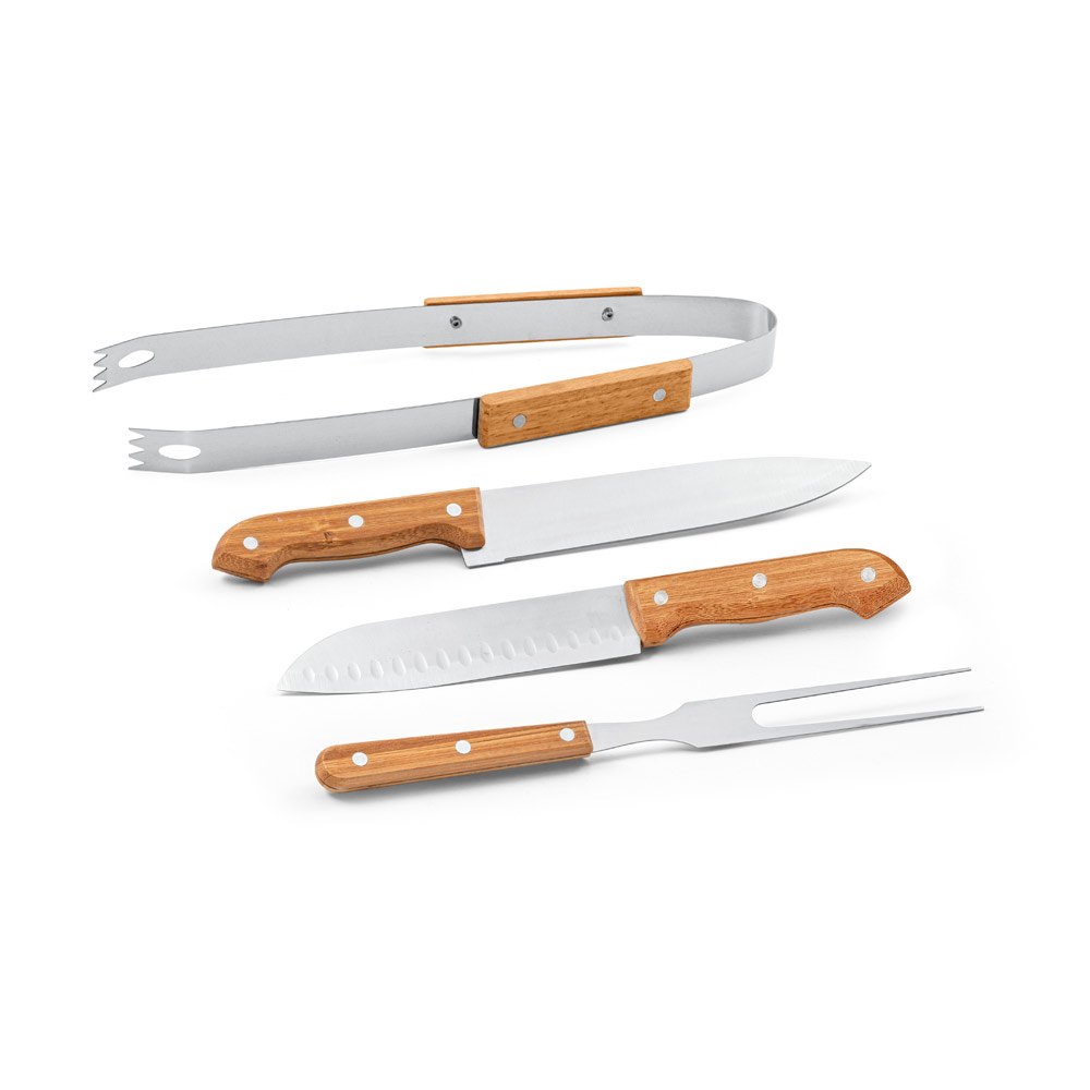 ALIOLI KING. Kit churrasco em caixa kraft com 4 peças em aço inox e bambu - Imagem 2