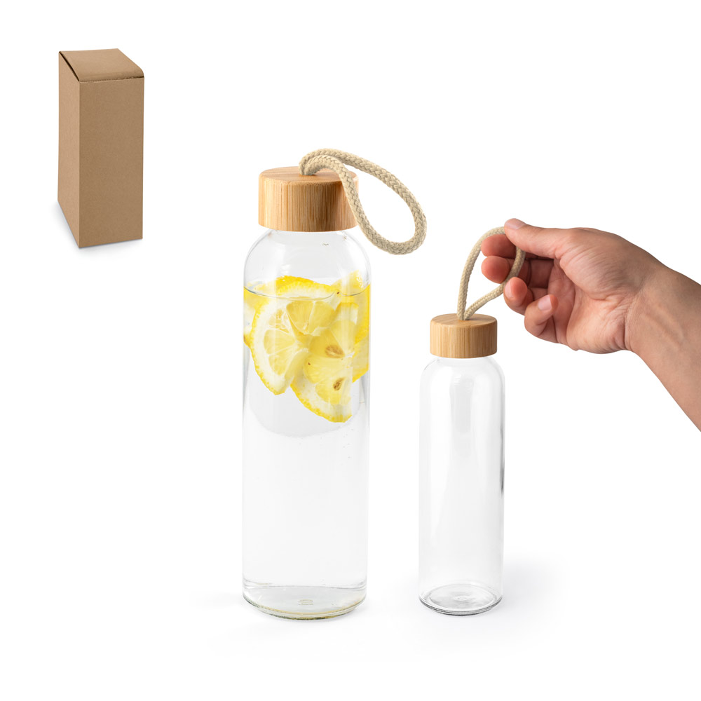 SOLER BAMBU. Squeeze para sublimação em vidro, com tampa em bambu 500 mL