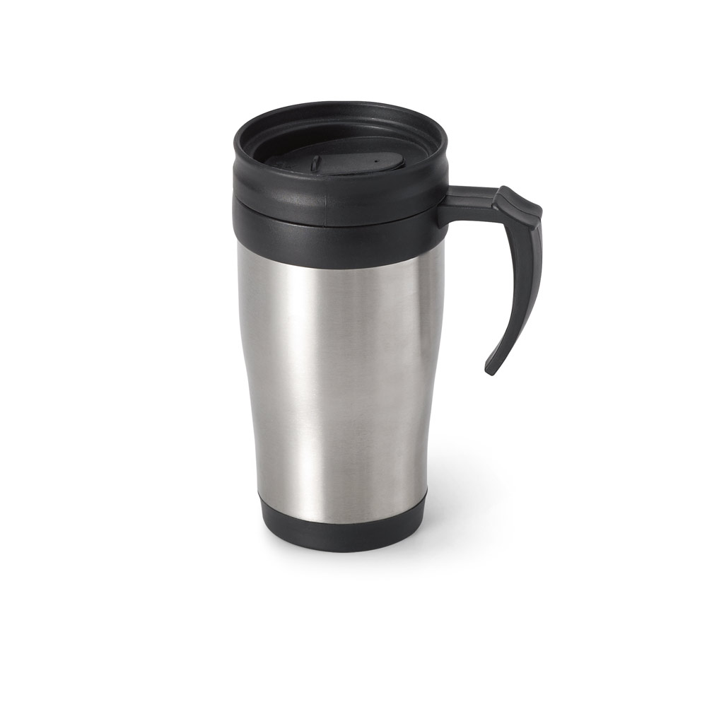 NOAH. Caneca de viagem térmica de aço inox e PP, de parede dupla isolada a ar 420 mL