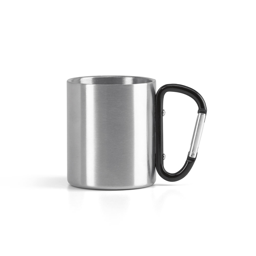 WINGS. Caneca em aço inox, com pega em forma e função de mosquetão 230 mL