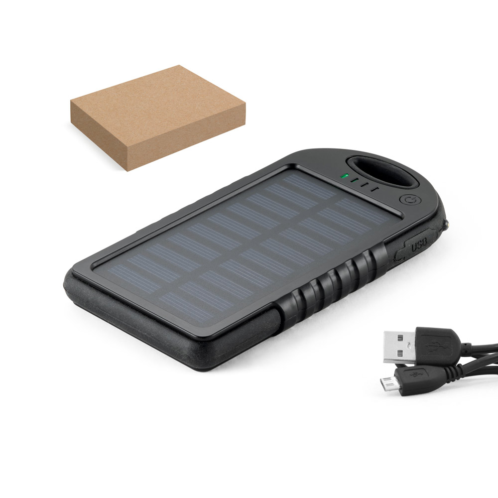 DAY. Bateria portátil solar em ABS com painel solar, LED e capacidade de 2'000 mAh